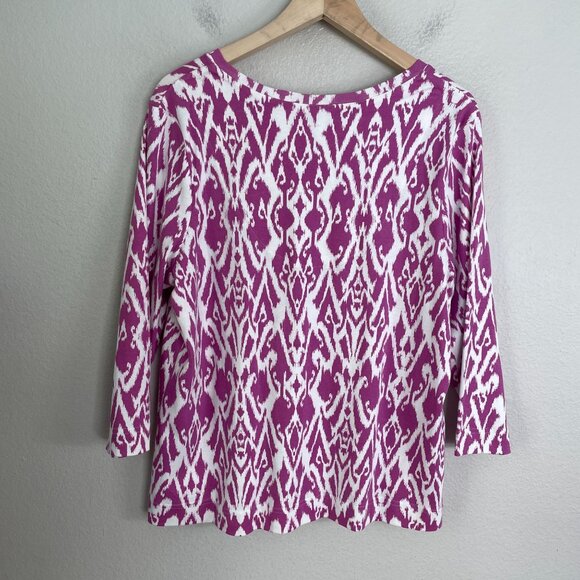 NEW Chicos Womens XL Pima Cotton Ikat Print Shirt V Neck 3/4 Sleeve Tee Top - Picture 9 of 9